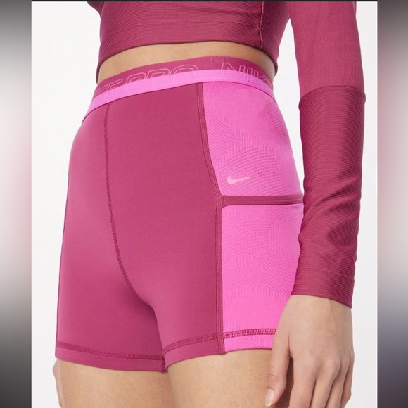 Nike Pro Dri-FIT Compression Bike Shorts Pink/Burgundy Women’s Size Small - Picture 1 of 4